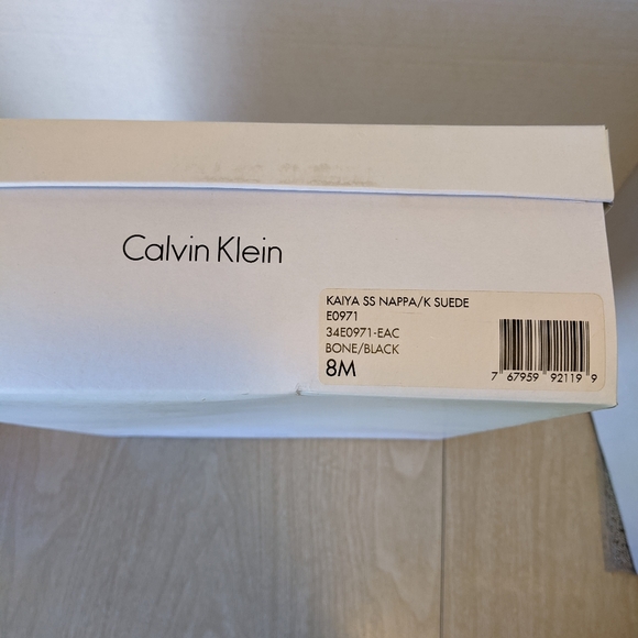 Calvin Klein Kaiya Nappa Black Suede Bone Off White Open Toe Booties siz… - Picture 12 of 15